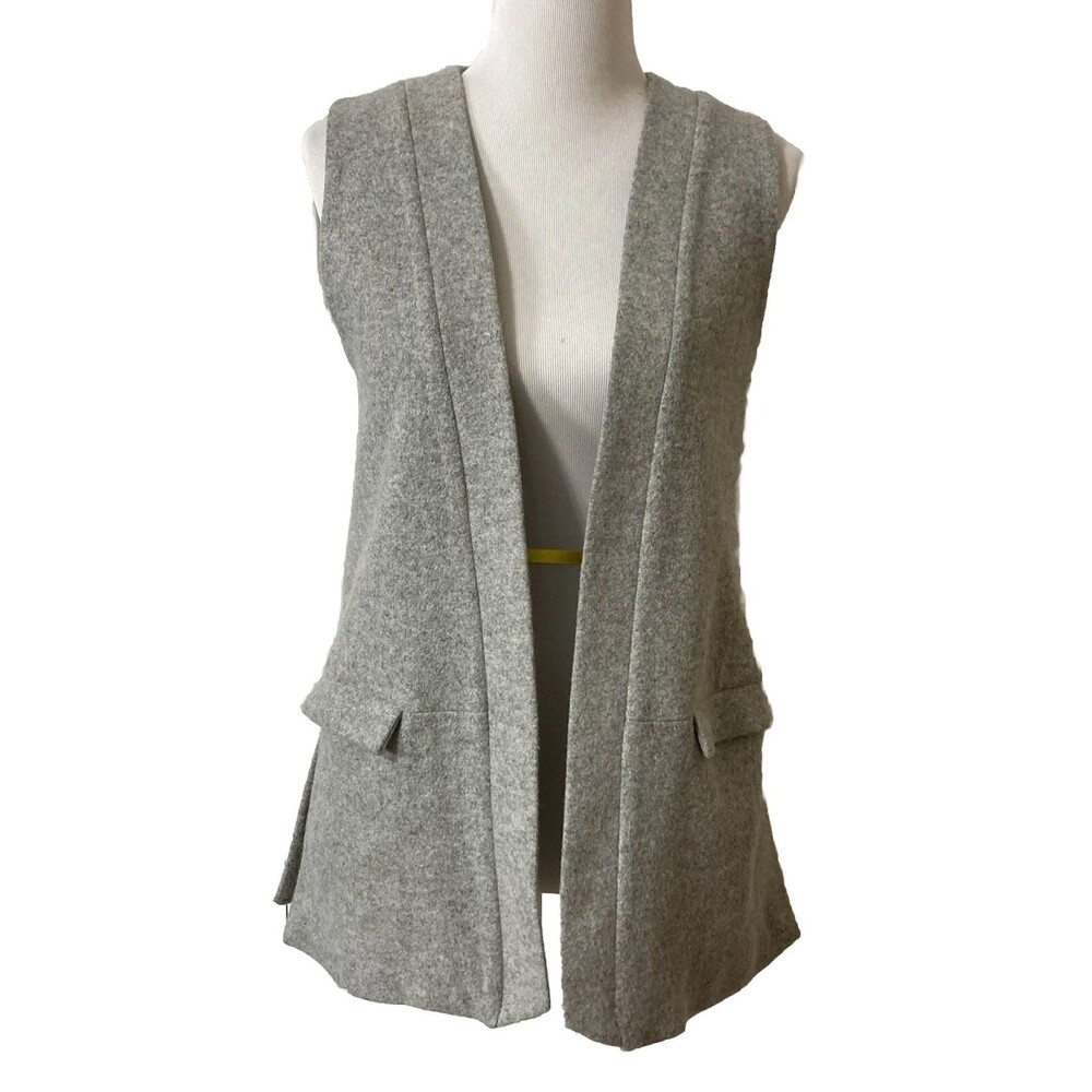 Womens Vest Anthropologie Elevenses Gray Woven Wool A Line Open Lined